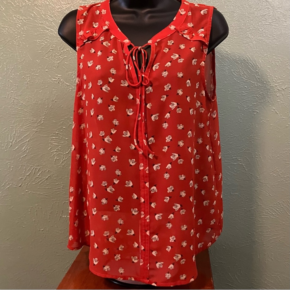 Fun 2 Fun Orange Floral Sleeveless Blouse